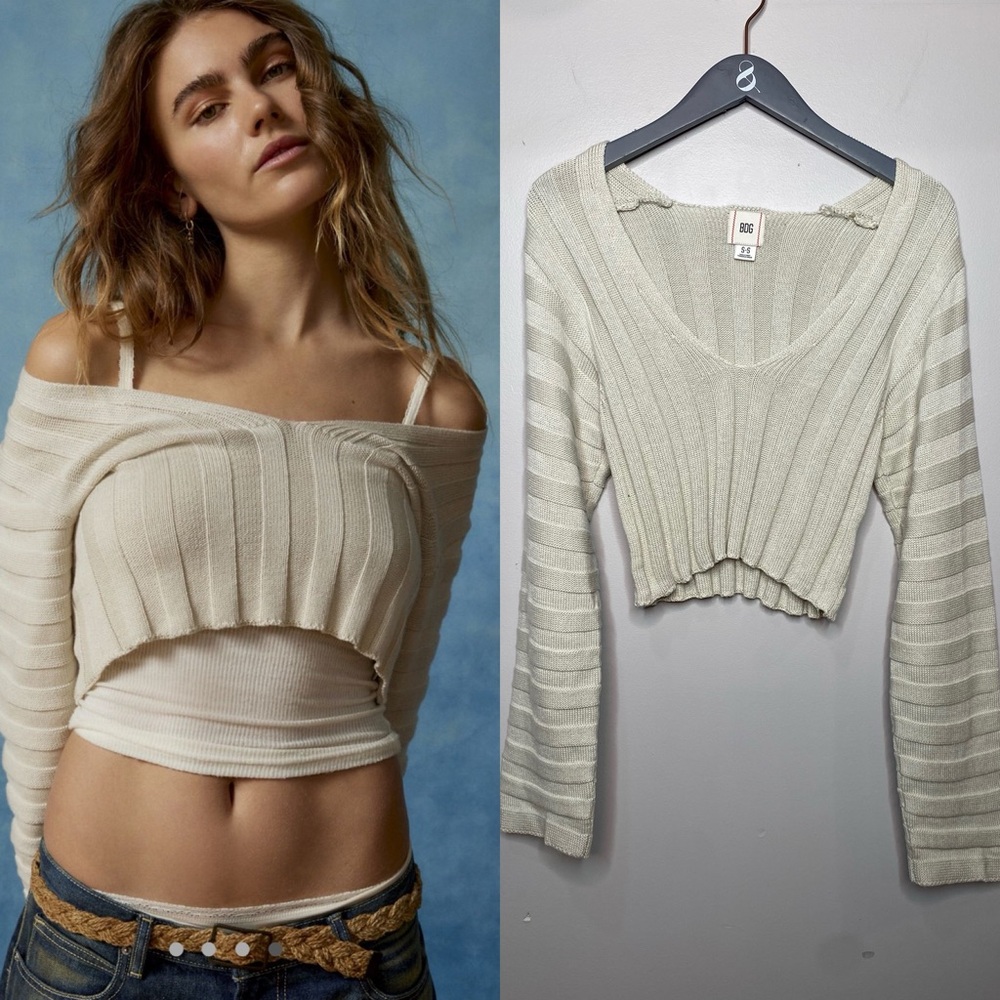 OU BDG MAVIS RIBBED CROPPED SWEATER.